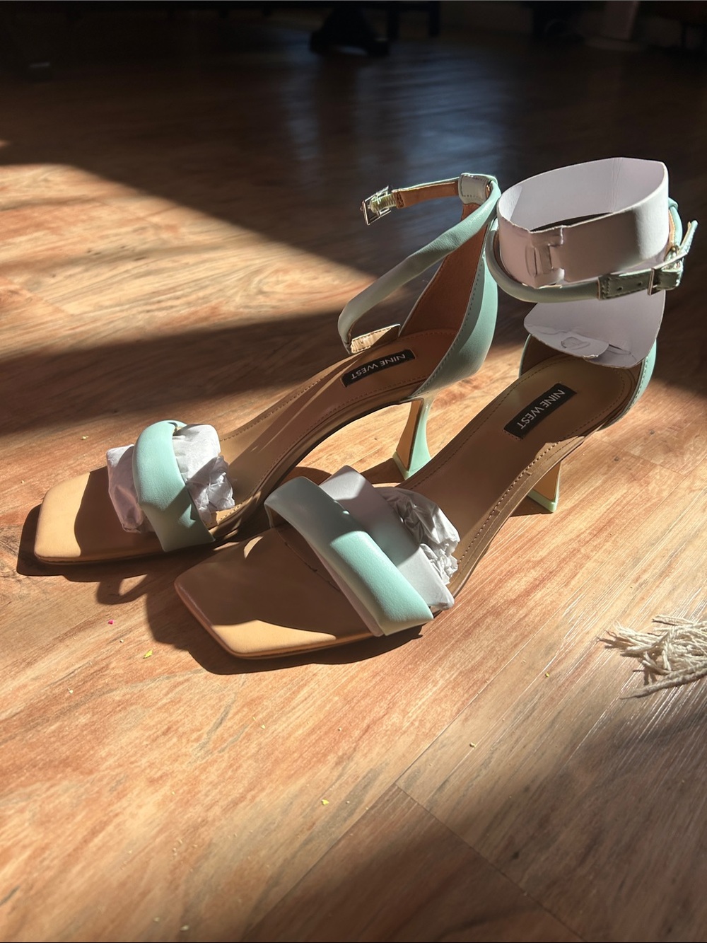 Nine West Mint Green Strappy Block Heel Sandals